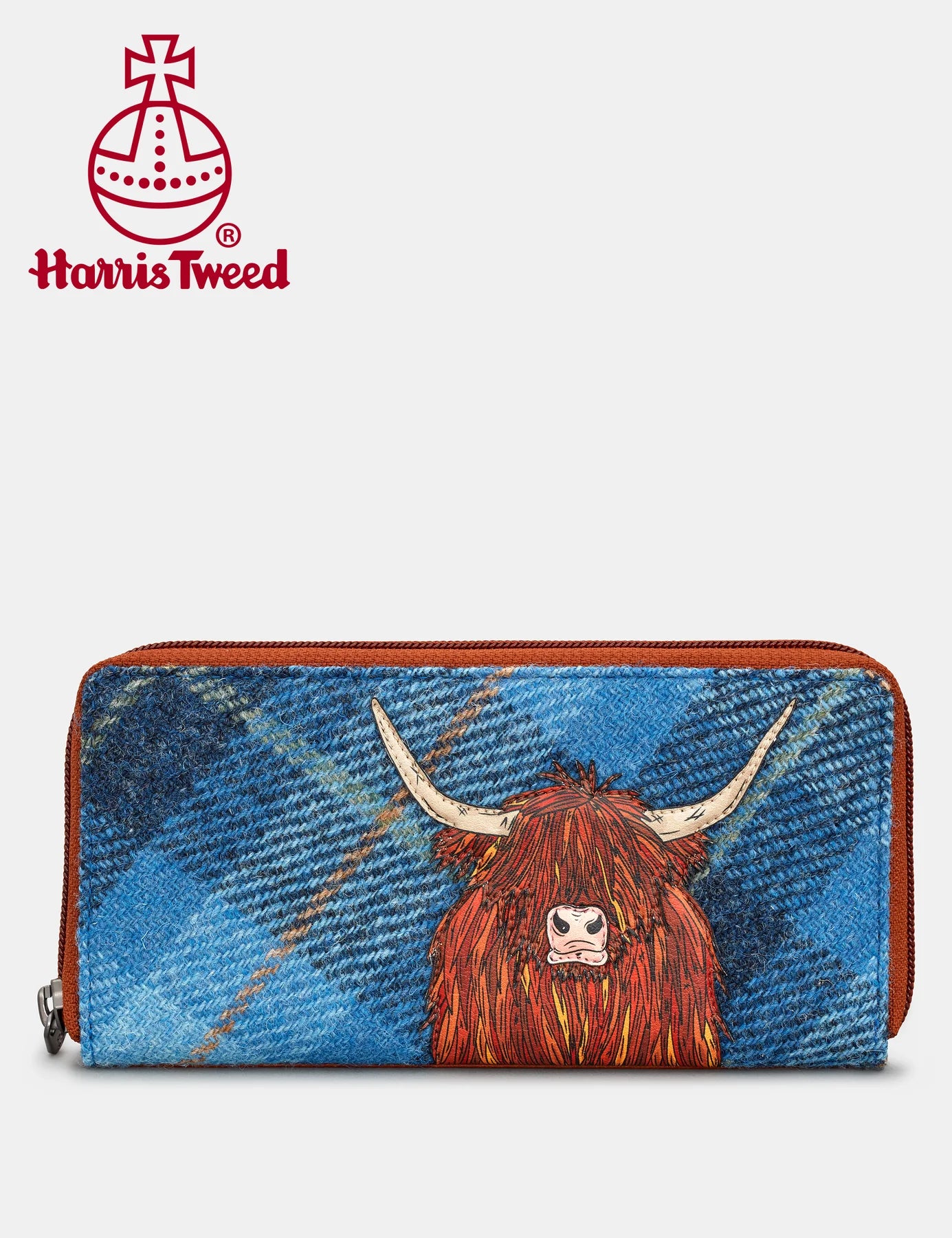 Blue Highland Cow Zip Around Purse