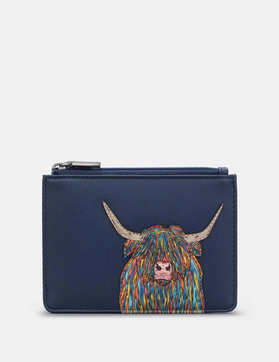 Navy Highland Cow Zip Top Purse