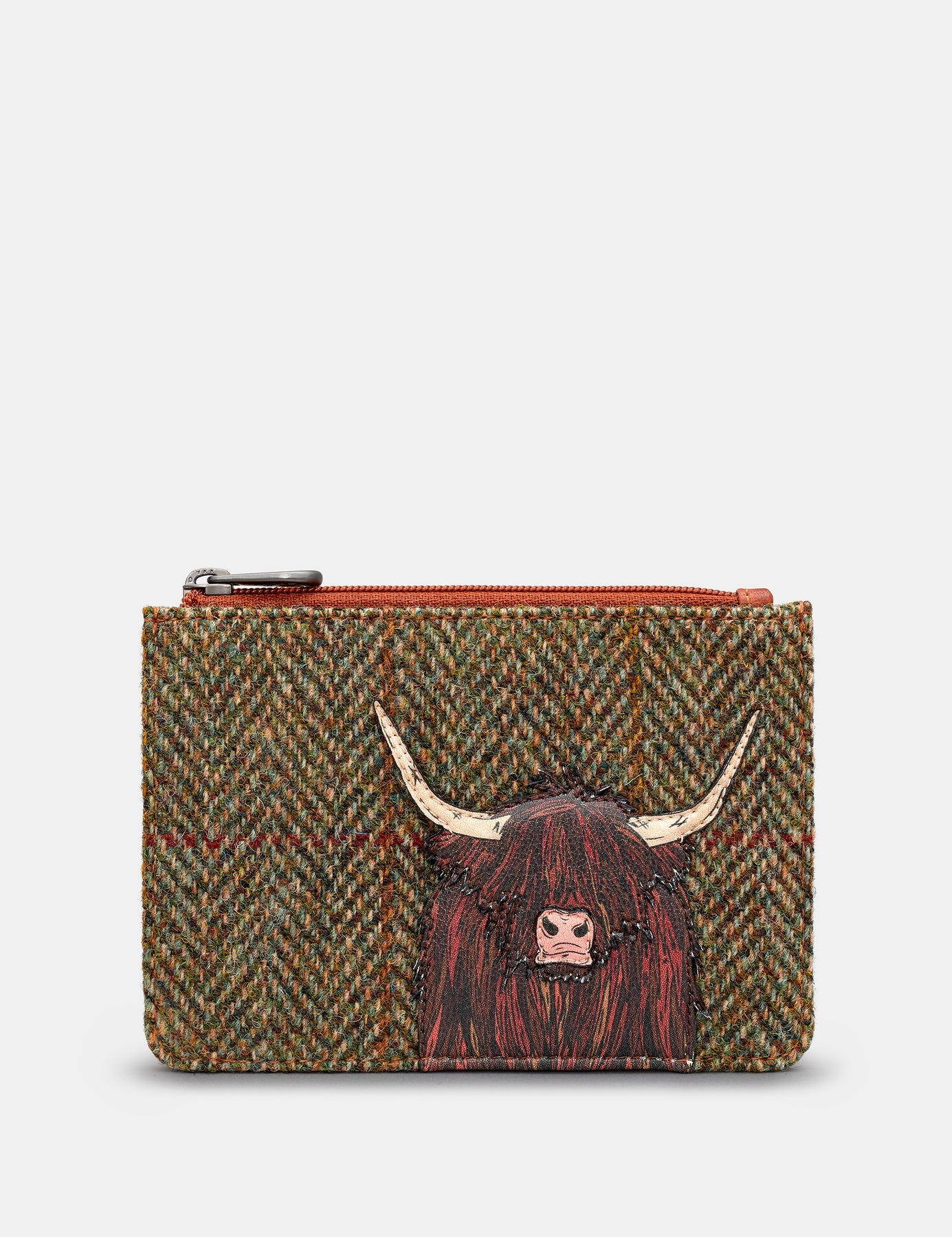Brown Tweed Highland Cow Zip Top Purse