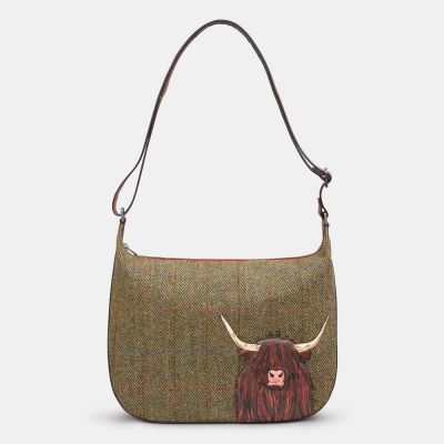 Tweed Highland Cow Hobo Bag