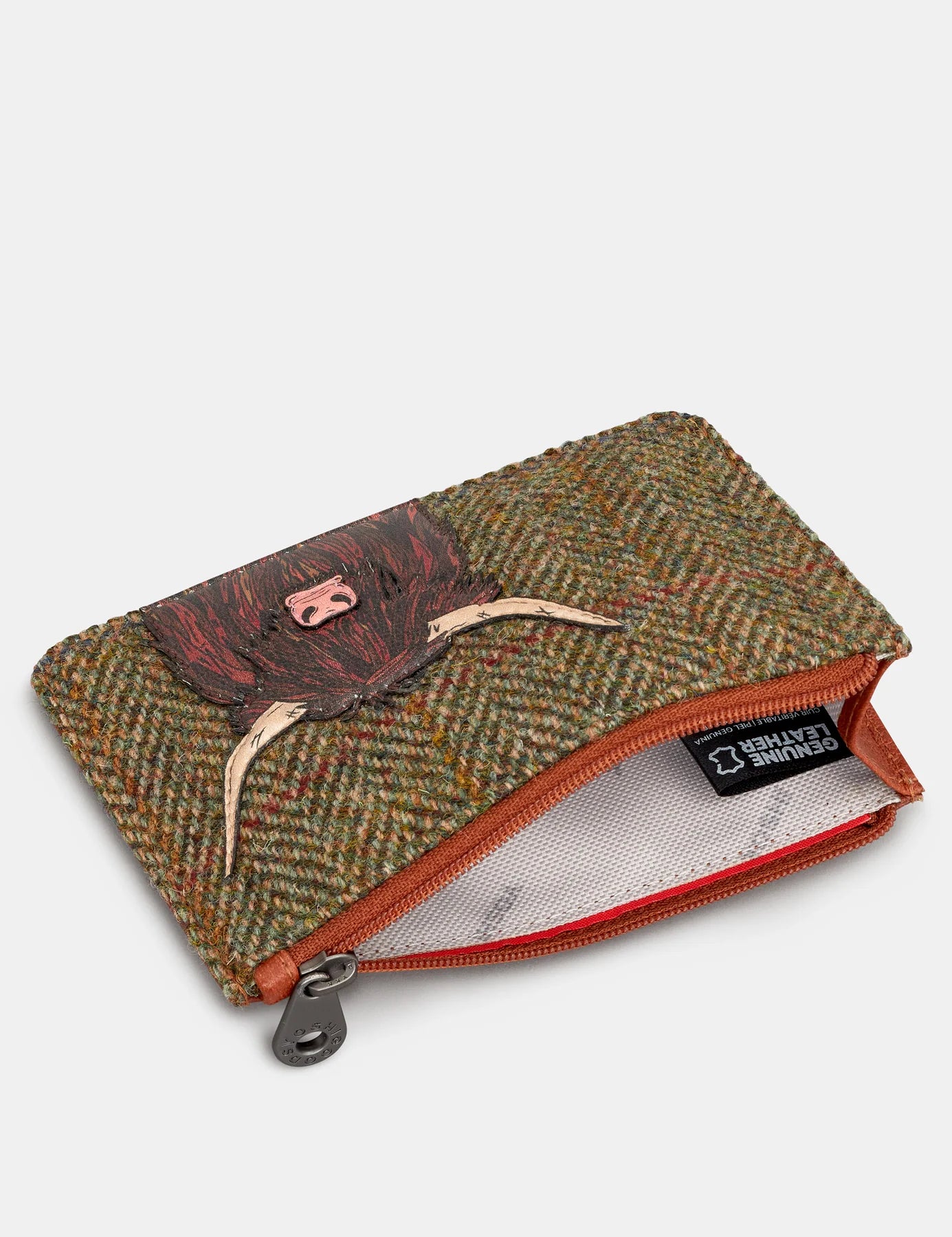 Brown Tweed Highland Cow Zip Top Purse
