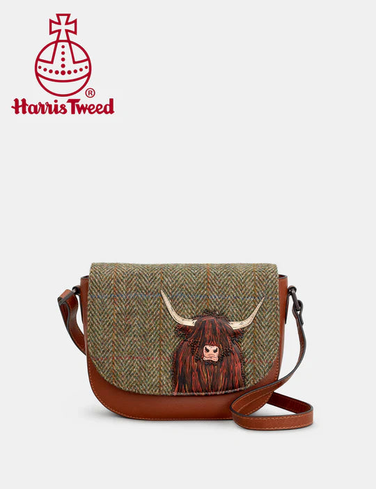 Brown + Tweed Highland Cow Flap Over Cross Body Bag