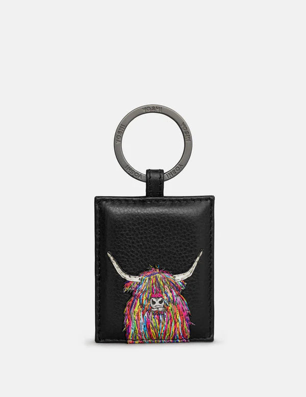 Black Rainbow Highland Cow Keyring